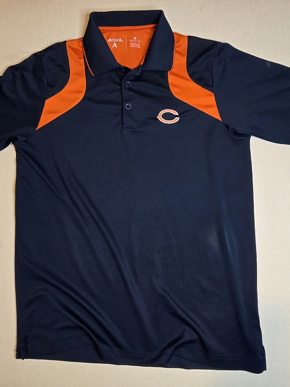 Chicago Bears Men's Antigua Polo Shirt Medium Navy Orange Short Sleeve NFL